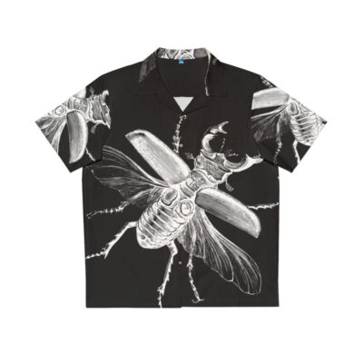 Vintage Hawaiian shirt with stag beetle bug engraving design