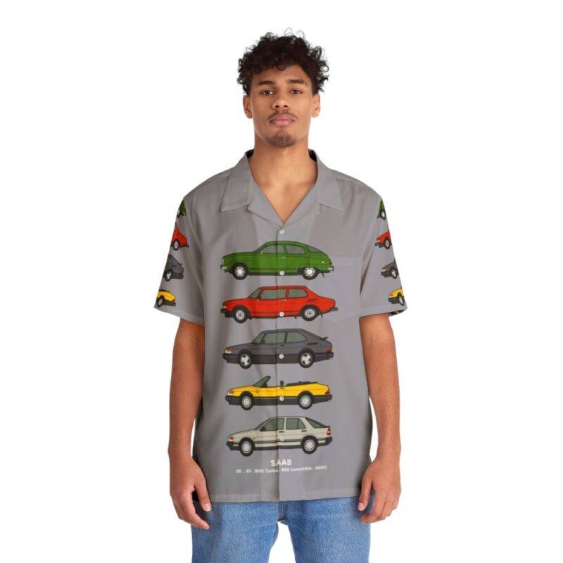 Saab classic car outline illustration Hawaiian shirt - People Front