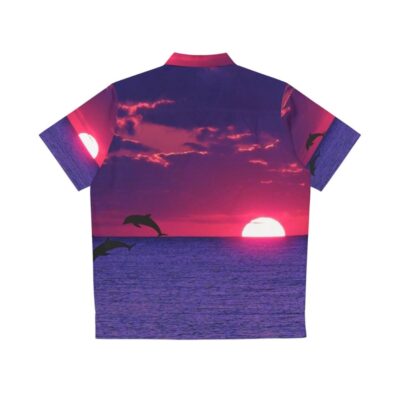 Tropical Hawaiian shirt with bright pink and purple sunset design - Back