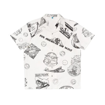 Vintage Pan Am Travel Stamps Pattern Hawaiian Shirt