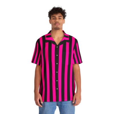 Vibrant pink and black striped Hawaiian shirt - People Front