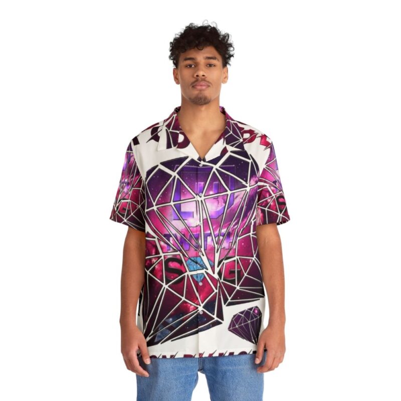 Colorful Hawaiian shirt with Simon Diamond G VR Quebec design - People Front