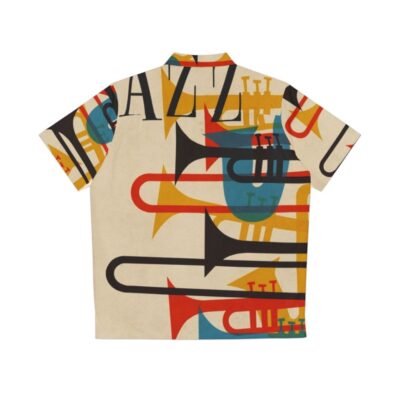 Vintage jazz-inspired Hawaiian shirt with saxophone, trumpet, and big band graphics - Back