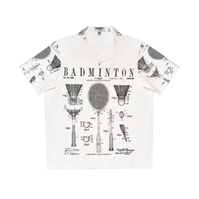 Vintage badminton Hawaiian shirt with patent drawing print