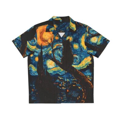 Van Gogh Starry Night Black Cat Hawaiian Shirt