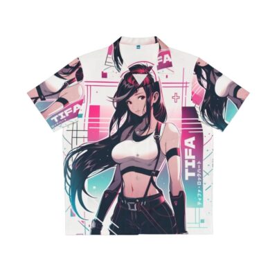 Vaporwave Tifa Lockhart Hawaiian Shirt Featuring Retro Gaming and Japanese Anime Aesthetics