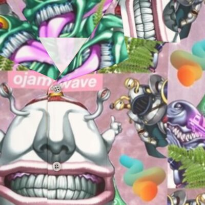 Vaporwave Hawaiian Shirt with Ojama Anime Inspired Aesthetic - Detail