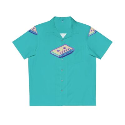 Vaporwave Hawaiian Shirt featuring Pixel Art Cassette Tape Design