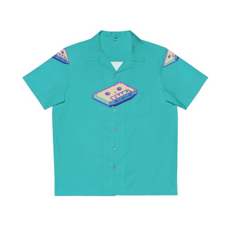 Vaporwave Hawaiian Shirt featuring Pixel Art Cassette Tape Design