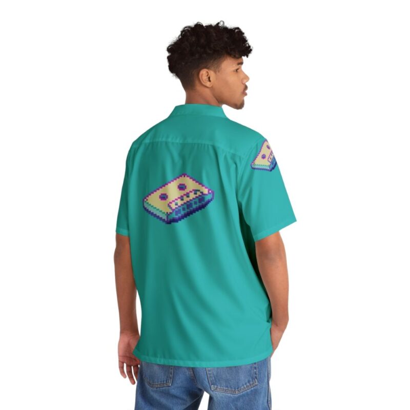 Vaporwave Hawaiian Shirt featuring Pixel Art Cassette Tape Design - People Back