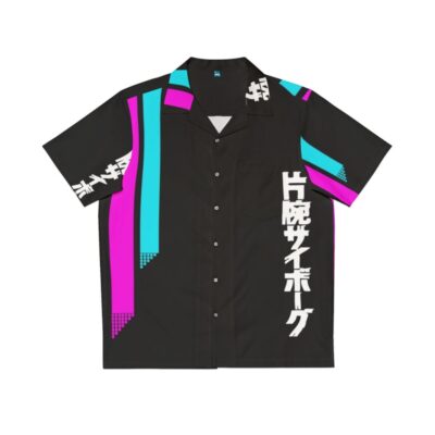 Vaporwave aesthetic hawaiian shirt featuring retro 80s style and neon colors