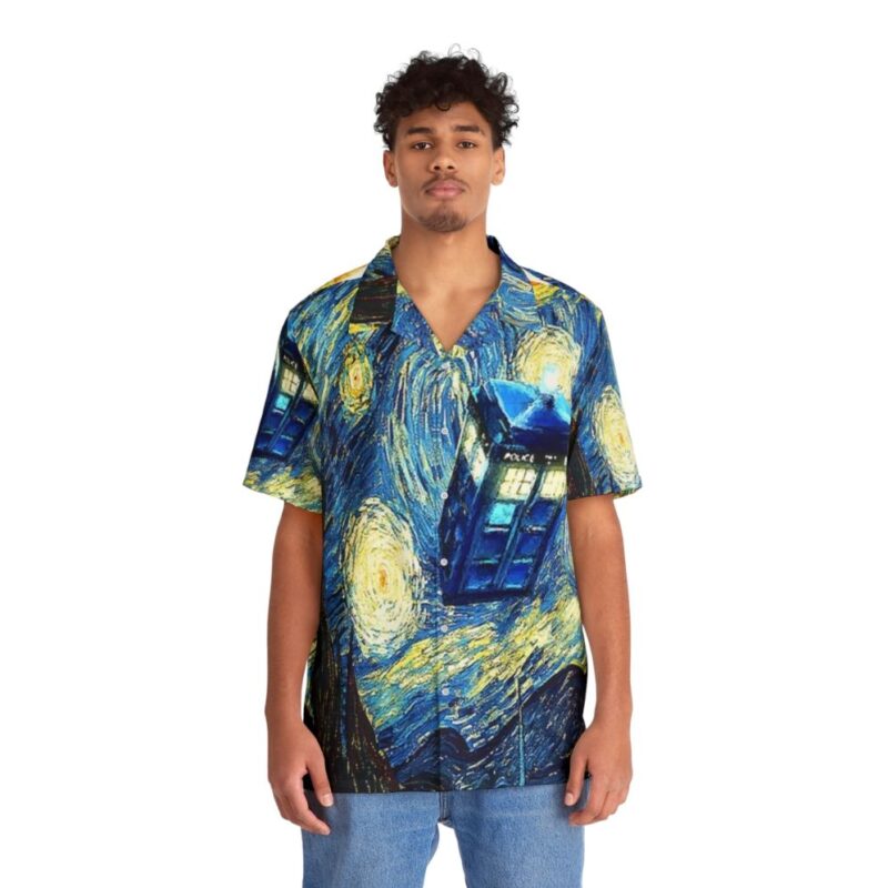 Van Gogh inspired Hawaiian shirt featuring the Starry Night painting - People Front