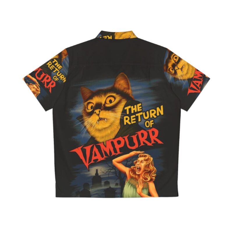 Vampurr-inspired Hawaiian shirt with cat and vampire elements - Back