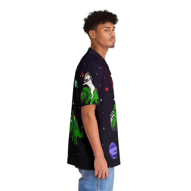 Unicorn riding triceratops in space on a Hawaiian shirt - People Pight