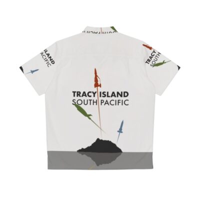 Colorful, minimalist Hawaiian shirt featuring the Tracy Island and Thunderbirds designs - Back