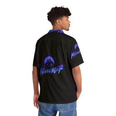 The Messenger Title Hawaiian Shirt featuring the game's logo and night sky mountain landscape - People Back