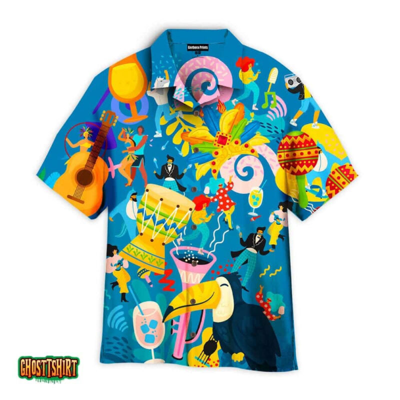 Carnival Guitar Tropical Blue Aloha Hawaiian Shirt
