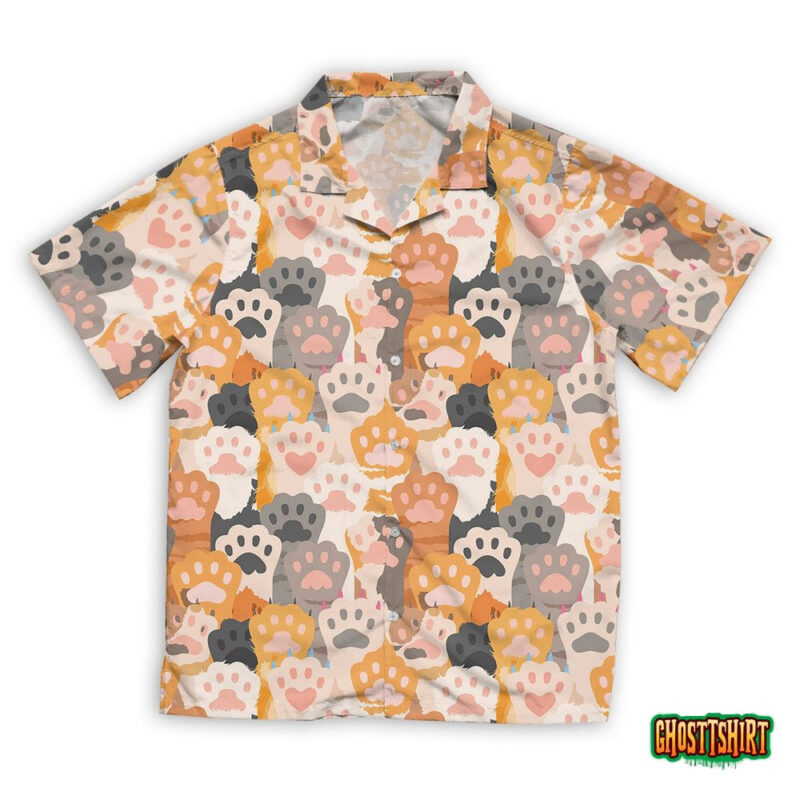 Cats Paw Pattern Cute Kitten Foot Hawaiian Beach Shirt