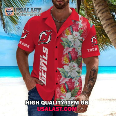 HOT Personalized New Jersey Devils Tropical Flowers Unisex Hawaiian Shirt