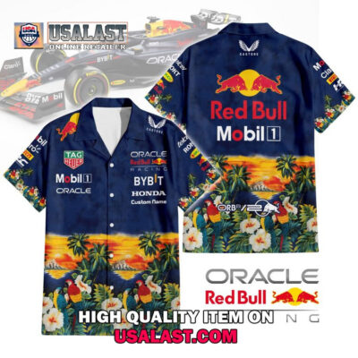 HOT Personalized Red Bull Racing Tropical Flowers F1 Hawaiian Shirt