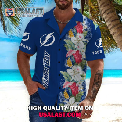 HOT Personalized Tampa Bay Lightning Tropical Flowers Unisex Hawaiian Shirt