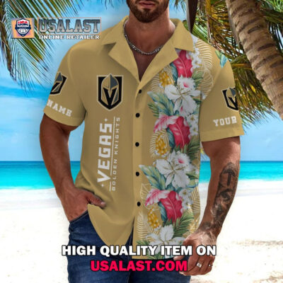HOT Personalized Vegas Golden Knights Tropical Flowers Unisex Hawaiian Shirt