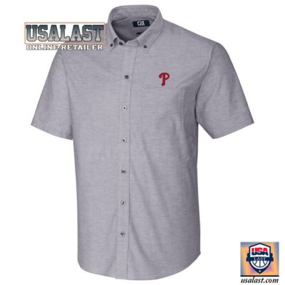 HOT Philadelphia Phillies Charcoal Stretch Oxford Hawaiian Shirt