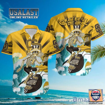 HOT San Diego Padres Skeleton Surfing Short Sleeve Hawaiian Shirt