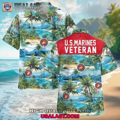 HOT U.S. Marine Corps Veterans Button Down Unisex Hawaiian Shirt