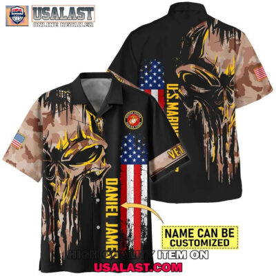 HOT U.S. Marine Corps Veterans Punisher Skull Custom Hawaiian Shirt