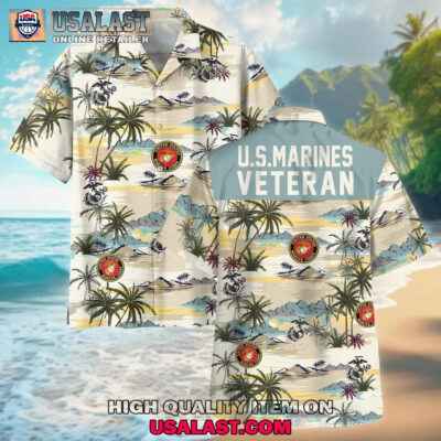 HOT U.S. Marine Corps Veterans Tropical Island Hawaiian Shirt