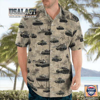 HOT US Army Tanks WWII Green Aloha Hawaiian Shirt