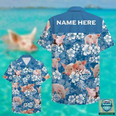 Farm Pig Floral Custom Name Hawaiian Shirt
