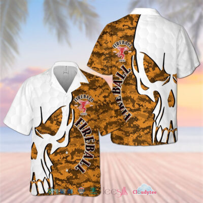 Fireball Digital Patterns Camo Skull Hawaiian Shirt