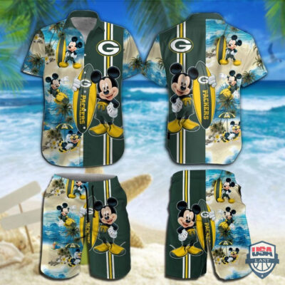 Green Bay Packers Mickey Mouse Hawaiian Shirt Beach Short