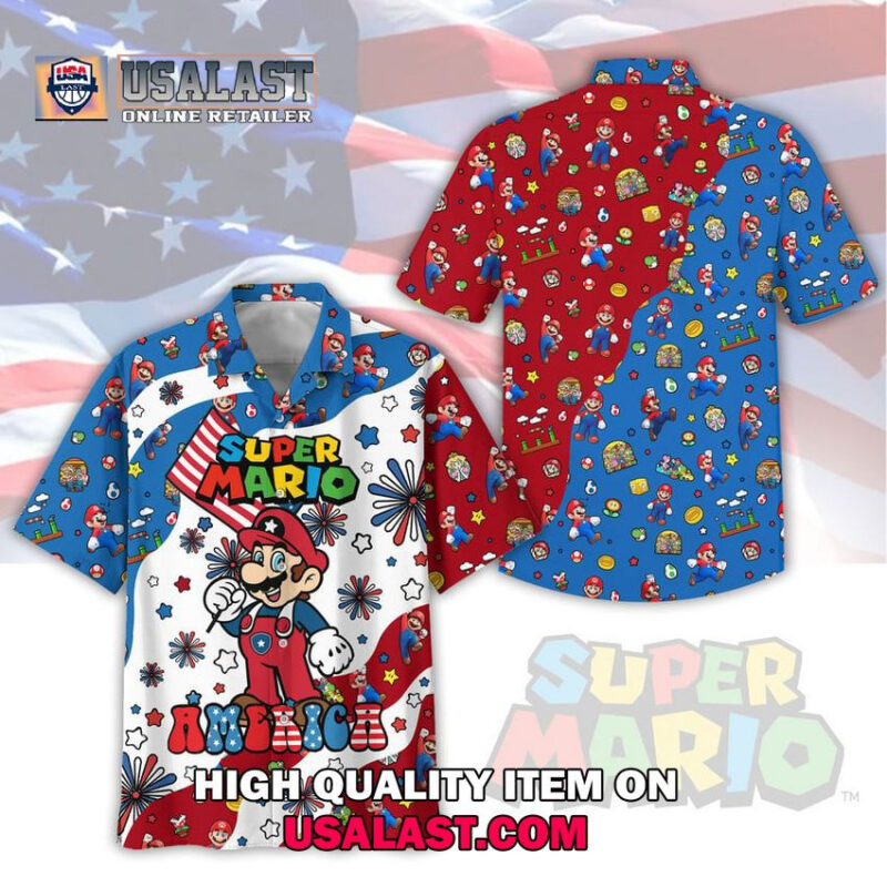 HOT 4th Of July Super Mario America Short Sleeve Hawaiian Shirt