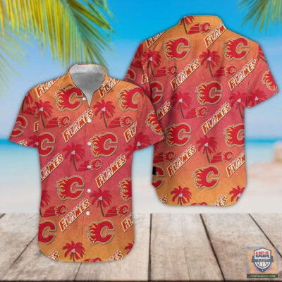 Calgary Flames Logo Pattern Hawaiian Shirt