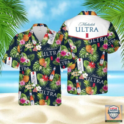 Michelob Ultra Beer Tropical Flower Hawaiian Shirt Summer Short