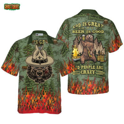 Camping Sheriff Bear Drink Beer Hawaiian Shirt